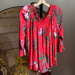 Desigual Red Tropical Floral Off the Shoulder Blouse XXL New with Tags